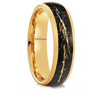 Whoiy Promise Ring with Band for Men Tungsten Dome Engraved Personalized, 6MM Black Gold Anniversary Rings Gold Foil Inlaid for Him Size X 1/2