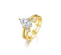 Whoiy Promise Rings for Her Yellow Gold, 2ct Moissanite Wedding Ring Bands 2Pcs Set Solid 18K Real Gold Engagement Band Solitaire for Women Size H 1/2