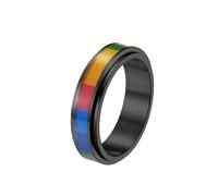 Whoiy Promise Rings for Men Custom Engraved, Black Wedding Engagement Bands Rainbow 6MM Stainless Steel Spinner Rings for Him Size T 1/2