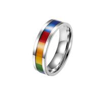 Whoiy Promise Rings for Men Custom Engraved, Silver Wedding Engagement Bands Rainbow 6MM Stainless Steel Spinner Rings for Him Size T 1/2