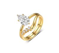 Whoiy Ring Engagement for Her, 2Pcs Set Real Gold Promise Rings with 1.5ct Moissanite Solid 14 Karat Yellow Gold Wedding Bands Stackable for Women Size U 1/2