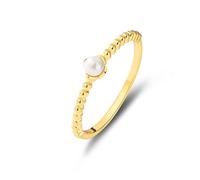 Whoiy Ring Engagement for Her, Pearl Promise Rings Delicate Solid 14K Yellow Gold Wedding Bands Real Gold for Women Size Q 1/2