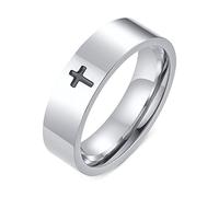 Whoiy Silver Engagement Rings for Men, Polished 6MM Wedding Band Cross Stainless Steel Ring Engraved for Him Size Z