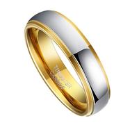 Whoiy Silver Gold Promise Rings for Him, Two Tone Anniversary Bands 6MM Polished Tungsten Rings with Engraving Comfort Fit for Men Size N 1/2