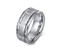 Whoiy Silver Ring Engraved for Men, 8MM Matted Wedding Engagement Bands Tungsten Carbide Promise Rings Comfort Fit Size N 1/2