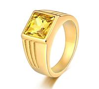 Whoiy Square Rings for Men, Eternity Ring Engraved Stainless Steel 10mm Gothic Ring Gold Yellow with Cubic Zirconia Size N 1/2 Personalized