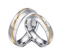 Whoiy Stainless Steel Engagement Ring Set Silver Gold 6MM Polished Wedding Band Ring Set Two Tone with Engraving Women Size J 1/2 & Men Size X 1/2