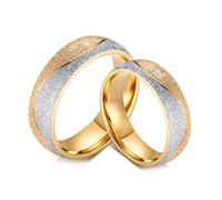 Whoiy Stainless Wedding Bands Sets for Him and Her 6MM Two Tone Silver Gold Custom Rings Personalized Sandblast with Cubic Zirconia Women Size N 1/2 & Men Size N 1/2