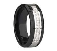 Whoiy Tungsten Carbide Wedding Band Ring 8MM Engraving Polished, Black Two Tone Engagement Rings and Bands for Men Size P 1/2