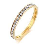Whoiy Wedding Band Engraved Women 2MM Gold Rings Stainless Steel Eternity Engagement Anniversary Rings with Cubic Zirconia for Her Size L 1/2