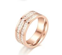 Whoiy Wedding Ring Personalized Engraved, Stainless Steel Eternity Rose Gold Plated Women's 8MM Promise Ring with Cubic Zirconia Size X 1/2
