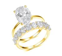 Whoiy Wedding Rings for Women Gold Solid 18K Engagement Ring Bands 2Pcs Set with 4.5ct Moissanite Yellow Gold Stackable Anniversary Band for Her Size Q 1/2