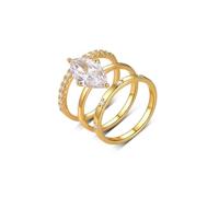 Whoiy Women Engagement Rings with Moissanite, Solid 9K Real Gold Wedding Ring Bands 3Pcs Set 3ct Moissanite Yellow Gold Stackable Promise Band for Women Size U 1/2