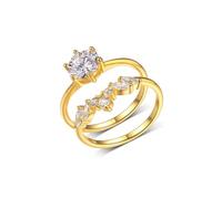 Whoiy Women Wedding Ring Bands, Real Gold 2Pcs Set Engagement Rings with 1ct Moissanite Solid 14K Yellow Gold Stackable Anniversary Bands for Women Size P 1/2