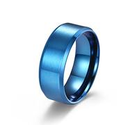Whoiy Women Wedding Ring Custom, Blue Promise Ring Size P 1/2 Stainless Steel 8Mm Ring with Bevel Edge for Women Free Engrave