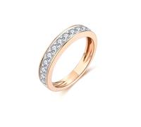 Whoiy Women's Anniversary Rings with 0.5ct Diamond, Solid 14 Carat Rose Gold Wedding Bands Half Eternity Real Gold Promise Ring for Her Size U 1/2
