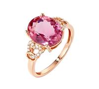 Whoiy Women's Anniversary Rings with 2ct Tourmaline, Solid 14K Rose Gold Wedding Bands Solitaire Real Gold Promise Ring for Women Size U 1/2