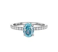 Whoiy Women's Promise Ring Size U 1/2, Solid Platinum Engagement Bands Solitaire 2ct Aquamarine Real Gold Wedding Rings with Diamond for Women