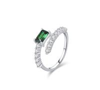 Whoiy Women's Promise Rings with Lab Grown Emerald, Solid Real Gold Wedding Ring Bands Adjustable Lab Grown Emerald Platinum Engagement Band with Moissanite for Wife Size Q 1/2