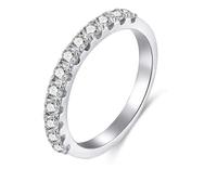 Whoiy Womens Ring 925 Sterling Silver Engravable, 3MM Silver Promise Wedding Rings Half Eternity for Her with Cubic Zirconia Size O 1/2