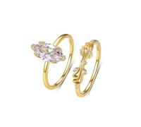 Whoiy Women's Wedding Ring Bands, Real Gold 2Pcs Set Engagement Rings with 2ct Moissanite Solid 14K Yellow Gold Stackable Anniversary Bands for Women Size T 1/2