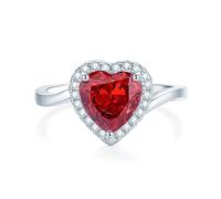 Whoiy Women's Wedding Rings with Lab Grown Ruby, Solid Real Gold Anniversary Ring Bands Heart 4ct Lab Grown Ruby Platinum Elegant Engagement Band with Moissanite for Women Size U 1/2