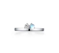 Whoiy Women's Wedding Rings with Moonstone, Solid Real Gold Engagement Ring Bands Delicate 0.3ct Moonstone Platinum Promise Band with Moissanite for Women Size O 1/2