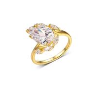 Whoiy Yellow Gold Wedding Band, Solid 18K Real Gold Elegant Promise Rings with 4ct Moissanite Anniversary Ring Bands for Women Teardrop Size V 1/2