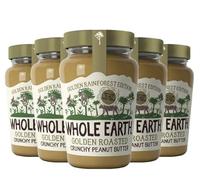Whole Earth • Crunchy Peanut Butter • Golden Roasted Original Nut Spread • Made with 100% Natural Ingredients • No Added Sugar • High Protein • Gluten Free • Vegan Friendly • 340g x 6 Jars