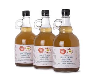 Whole Food Earth Natural Apple Cider Vinegar Box of 3 x 1L - With Mother, Raw, Unpasteurised, Unfiltered
