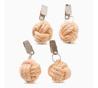 Whole House Worlds Nautical Knot Table Cloth Weights, Set of 4, Jute, Monkey Fist Tied, Silver Metal Clip Hangers, 1.75 D Inches.25 lbs, Outdoor Dining Accessory
