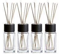 Whole Housewares Clear Glass Diffuser Bottles with Reed Sticks & Black Wood Caps - Reed Diffuser Bottles | Home Fragrance Fresheners Diffusers Kit Set| Room Fresheners for Home | Set of 4, 3.4oz