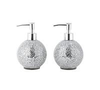 WHOLE HOUSEWARES | Glass Mosaic Hand Soap Dispenser for Bathroom | Lotion Bottle for Kitchen, Bathroom with Chrome Plated Plastic Pump |14 Ounce Set of 2 (Silver)