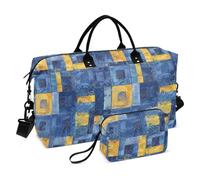 Whole Picture Consists of Blue and Yellow Squares Personal Item Travel Bag Weekender/Overnight Duffel Travel Tote Gym Bag with Toiletry Bag for Workout Large Capacity