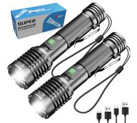 WholeFire 2 Pack Rechargeable LED Torch Super Bright 20000 Lumen | 5 Modes, Adjustable Focus Torch, Compact and Lightweight Flashlight for Camping Hiking Emergency