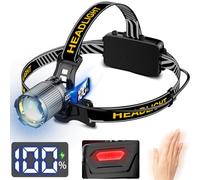WholeFire Head Torch Rechargeable 30000 Lumens, Super Bright Headlamp with 3 Light Modes & Motion Sensor, 90° Adjustable & Display Screen Head Flashlight for Camping, Running, Hiking