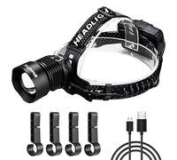WholeFire Head Torch Super Bright 20000 Lumens, USB Rechargeable XHP90 Powerful LED Headlamp with 3X Batteries, 3 Modes Waterproof Zoom Headlight for Camping Running