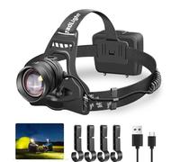 WholeFire LED Head Torch XHP50 Super Bright 5000 Lumens, USB Rechargeable 3 Modes Powerful Headlamp Waterproof Zoom for Running Hunting Camping, Helmet Hooks and Batteries Included