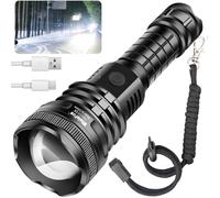 WholeFire Rechargeable 90000 Lumens LED Torch Super Bright, USB Charging Powerful XHP160 Flashlight, 5 Modes High Power Torches Zoom Waterproof Best for Hiking Camping Outdoors & Indoors