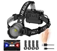 WholeFire Rechargeable LED Head Torch 20000 Lumens, Super Bright Headlamp with 3 Light Modes & Motion Sensor, 90° Adjustable & Waterproof Head Flashlight for Camping, Running, Hiking