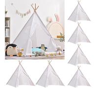 Wholelovein 6 PCS Kids Teepee Play Tent, Foldable Washable Tipi Tent Kids Boho Tent, Playhouse for Girls Boys Sleepovers Party Birthday Party (White)