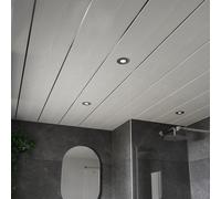 WholePanel 8mm Matt Wood with Silver Strip Pack of 4 Wall and Ceiling Panels | White | UPVC | 250mm x 2700mm
