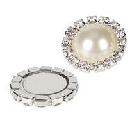 Wholesale 20 PCS Retro Vintage Round Crystal Ivory Faux Pearl Rhinestone Buttons Bulk,18MM (Flatback)