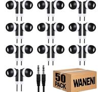 Wholesale Bulk Earbuds Headphones 50 Pack Class Set for School Classroom Students Kids Children Toddler Boys Girls Teen Adults(Black,50 Pack)