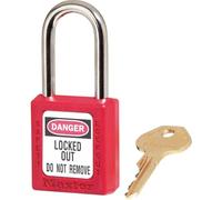 Wholesale CASE of 15 - Master Lock Red Safety Padlock-Safety Padlock, Labeled, 1/4"Dx1.5" Tall Shackle, Red
