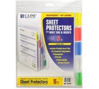 Wholesale CASE of 25 - C-Line Top Loading Sheet Protectors w/Tab Inserts-Top Load Sheet Protector, 5 Tab, 8-1/2"x11", Assorted Colors