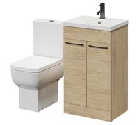 Wholesale Domestic Alessio Vanity Unit and Toilet Suite including Open Back Toilet and Floor Standing Vanity Unit with 2 Doors and Gunmetal Grey Handles | Light Oak | MDF | 500mm