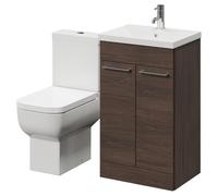 Wholesale Domestic Alessio Vanity Unit and Toilet Suite including Open Back Toilet and Floor Standing Vanity Unit with 2 Doors and Chrome Handles | Brown Oak | MDF | 500mm
