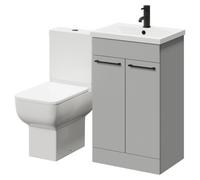 Wholesale Domestic Alessio Vanity Unit and Toilet Suite including Open Back Toilet and Floor Standing Vanity Unit | Gloss Grey Pearl | MDF | 500mm