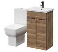 Wholesale Domestic Alessio Vanity Unit and Toilet Suite including Open Back Toilet and Floor Standing Vanity Unit | Tobacco Oak | MDF | 500mm